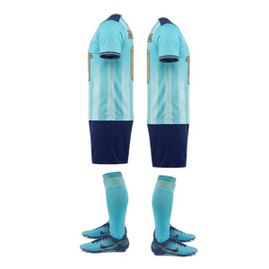 Custom Sublimation Soccer Uniform Set <b>Light</b> Blue Navy Striped V-<b>Neck</b> Short Sleeve Men Team Kit All Seasons Breathable Polyester - Product Image 2