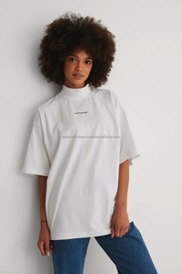 Vente en gros 100% coton femmes surdimensionné Tops été Vintage Casual manches courtes graphique t-shirts lâche col ras du cou long t-shirt - Product Image 6