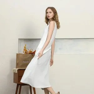 Elegant <b>White</b> Cotton Linen Midi <b>Dress</b> O-Neck Sleeveless Loose Fit With Pockets Casual <b>Summer</b> <b>Maxi</b> <b>Dress</b> - Product Image 3