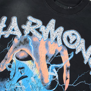 Nouveau T-shirt Homme HARMONY à Manches Courtes, Style Hip-Hop Urbain de Los Angeles, Design Uni Oversize, Style Sombre avec Strass - Product Image 4