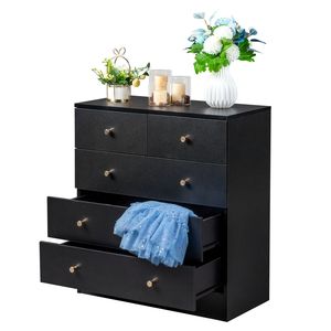 Cassettiera Moderna Semplice a 5 Cassetti, Comò Contemporaneo per Camera da Letto, Sottosuolo, Appartamento in Stile Rustico, Colore Nero con Dettagli - Product Image 4