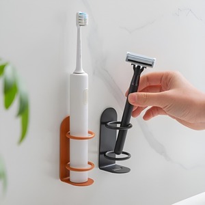 Estante de pared de doble nivel de hierro sin perforaciones para cepillos de dientes eléctricos con soportes para pasta dental y afeitadoras, organizador de baño - Product Image 1