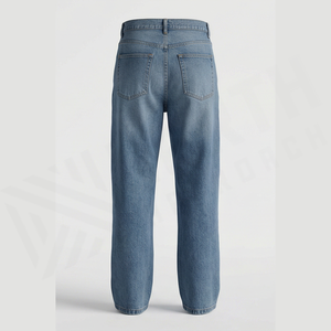 Straight-Leg <b>High</b> <b>Waist</b> Stonewashed Denim <b>Jeans</b> <b>Men</b> Regular Fit Cotton Casual Autumn Style Pants - Product Image 2