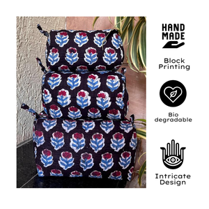 Premium Hand Block Print Quilted Cotton Indian Artisanal <b>Toiletry</b> set of 3 Waterproof Lining Zip Closure Durable Daily Use - Product Image 1