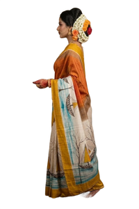 Tela de seda pura BIshnupuri estampada a mano para mujeres, sari tradicional de India, Pakistán y Bangladesh - Product Image 3