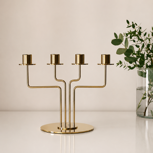 Candélabre moderne à 4 bras en métal doré, support de bougies de luxe pour table, centre de table décoratif pour salle à manger, salon - Product Image 3