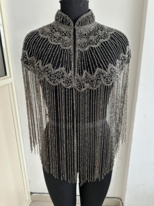Silver Beaded Shoulder Cape with Long Fringe Tassels Women Evening Party <b>Wedding</b> Collar Overlay Fashion <b>Accessory</b> - Product Image 5