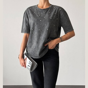 Camiseta Gráfica Vintage con Pedrería Personalizada 2026, Lavada al Ácido, para Hombre, 100% Algodón Tejido, Corte Holgado, Estampada - Product Image 3