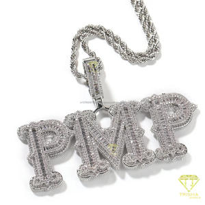 Custom " BC " Letter Pendant Necklace <b>Iced</b> <b>Out</b> Moissanite Diamond Rope <b>Chain</b> Hip Hop Jewelry Gold Color - Product Image 6