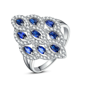 Sapphire Diamond <b>Cocktail</b> <b>Ring</b> | 18K White <b>Gold</b> Luxury Statement <b>Ring</b> 0.90TCW Fine Jewelry for Women Wedding Party Gift Elegant - Product Image 3