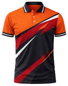 Camiseta Polo Personalizada para Hombre, Naranja, Negra y Roja, Manga Corta, Estampado Geométrico, Transpirable, de Poliéster, Deportiva, Casual, para Golf y Entrenamiento - Product Image 1