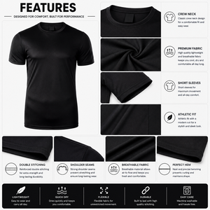 Men's <b>Black</b> Short Sleeve Quick Dry Slim Fit T-<b>Shirt</b> Solid Color Casual O-Neck Jersey Polyester <b>Shirt</b> - Product Image 5