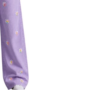 Vaqueros anchos de mujer morados lavanda con bordado floral, cintura alta, ajuste holgado, estilo baggy, pantalones de mezclilla informales, ropa de calle, OEM personalizado - Product Image 4