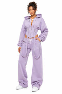 Conjunto Deportivo Casual Azul Mate para Mujer, Sudadera Corta con Cordón, Detalles de Corsé, Pantalones Oversize DTG, Ropa Urbana de Fábrica OEM - Product Image 5