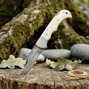 UA Supplies OEM Industrial Grade Damascus Steel Foldable Pocket <b>Knife</b> with Clip Point Blade White <b>Handle</b> 6.5in EDC - Product Image 2