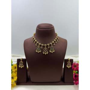 Indian Ethnic Sneha Premium Heritage Gold Plated CZ Bridal Necklace <b>Set</b> - Product Image 2