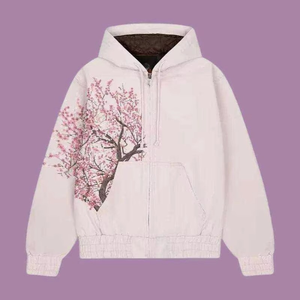 เสื้อสเวตเตอร์มีฮู้ดสีชมพูอ่อนสำหรับผู้หญิง พิมพ์ลายดอกเชอร์รี่ แขนยาว ถักทอแบบลำลอง ใส่ได้ในฤดูใบไม้ผลิ - Product Image 2