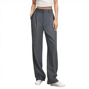 Mid Waist Wide Leg Flat Elastic Waist <b>80</b>% Polyester Women's Solid Color Anti-Wrinkle Loose Fit Knee Length Casual Winter Pants - Product Image 5