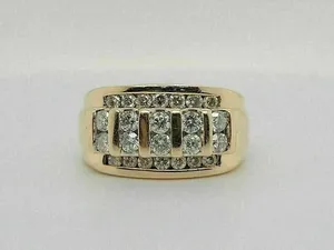 Moissanite <b>Mens</b> <b>Ring</b> Yellow Gold Plated 925 Sterling <b>Silver</b> Hip Hop Diamond Style Wide Band <b>Ring</b> - Product Image 5