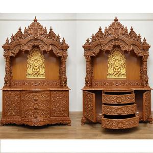 Gran Mandir Budista de Madera Tallado a Mano para el Hogar, Templo Hindú con Cajones de Almacenamiento, Santuario Personalizado Marrón para el Hogar, Dallas - Product Image 1