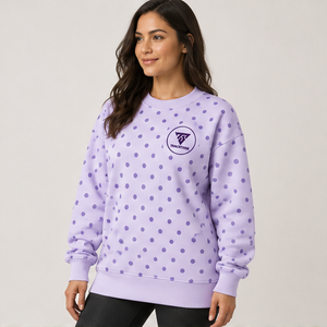 Women's Lavender <b>Crewneck</b> Sweatshirt with Purple Allover Polka Dots Long Sleeve Custom Logo - Product Image 3
