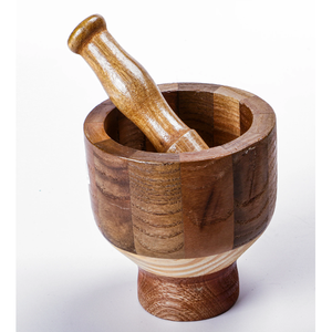 Mortier et pilon en bois artisanal de 175 ml, moulin à épices naturel pour herbes et masala, à manivelle - Product Image 1