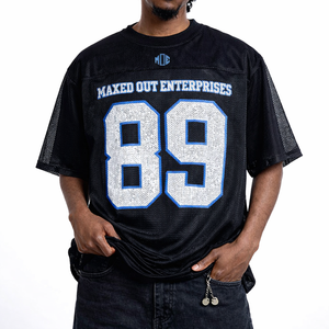 Maillot de football américain noir surdimensionné en maille, personnalisable avec numéro, style streetwear, uniformes d'équipe, fabrication de vêtements OEM en gros - Product Image 1