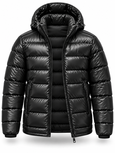 <b>Men's</b> Black Hooded Puffer <b>Jacket</b> Winter Waterproof Quick Dry Windproof Zipper Closure <b>Smart</b> <b>Casual</b> Front Plain Polyester Wadding - Product Image 4