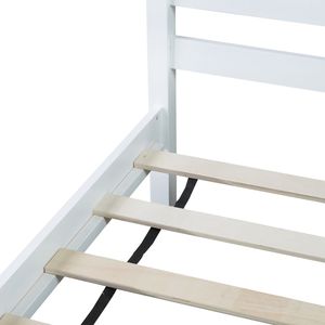 Lit double en bois de caoutchouc blanc avec tête et pied de lit rembourrés - Product Image 1