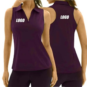 Polo sans manches pour femme, noir uni, séchage rapide, tricoté, décontracté, sport - Product Image 1