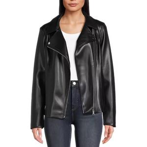 Women's PU Leather Moto <b>Jacket</b> Turn Down Collar Full Sleeve Zipper Closure Autumn Solid Color <b>Biker</b> <b>Jacket</b> - Product Image 1