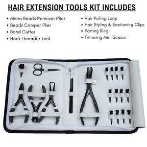 Kit d'accessoires pour extensions capillaires de salon : Perles, Pince à friser, Pince de dépose, Coupe-ligatures, Crochet de tirage, Pince à sectionner, Ciseaux - Product Image 2