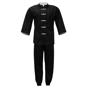Servicio OEM ODM a Precio de Mayoreo, Uniformes de Kung Fu Negros Hechos a Mano con Logotipo Personalizado, Trajes de Tai Chi de Mezcla de Algodón - Product Image 1
