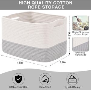 <b>Storage</b> <b>Baskets</b> for Organizing Shelves, Woven Cotton Rope Bins for Baby Nursery Organization, Book Toy Towel Organizer - Product Image 3