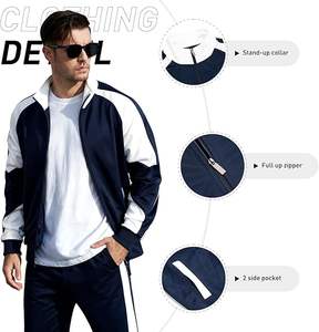 Survêtements décontractés pour hommes, ensemble 2 pièces avec veste et pantalon à fermeture éclair intégrale - Product Image 3