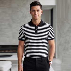 Polo de manga corta a rayas para hombre, corte regular, tejido, informal, ligero, para verano. - Product Image 6