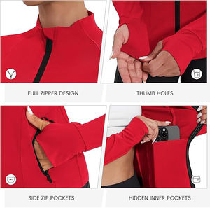 เสื้อแจ็คเก็ตโยคะแบบครอปซิปสำหรับผู้หญิง คอสูง มีรูสำหรับนิ้วโป้ง ทรงเข้ารูป ผลิตจากไนลอนผสมสแปนเด็กซ์ ยืดได้สี่ทิศทาง แห้งเร็ว - Product Image 4