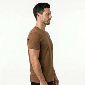 Camiseta de Algodón Marrón para Hombre, Cuello Redondo, Manga Corta, Corte Regular, Estilo Casual, Tejido Jersey, Color Sólido - Product Image 3