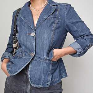 Chaqueta Blazer de Mezclilla Azul para Mujer al por Mayor, Abrigo Vaquero Vintage, Estilo Casual Ajustado para Streetwear - Product Image 4