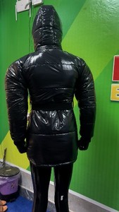 Women <b>Winter</b> Genuine <b>Leather</b> Blouson <b>Jacket</b> Hooded Full Sleeve Thick Warm Zipper Closure Regular Length Animal Print Breathable - Product Image 4