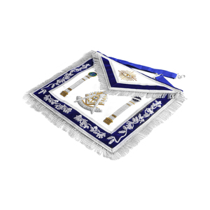 Tablier maçonnique Premium Past Master Blue Lodge en velours bleu avec broderie à la main en fils dorés, Piliers décoratifs, Luxe Franc-maçon - Product Image 2