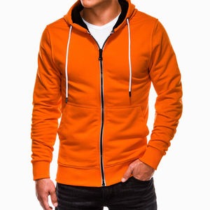 Solid Color Fleece Casual Spring Wear <b>Zip</b>-Up Embroidered Regular Fit Long Sleeve Cotton + Fleece Knitted Hoodie Sweatshirt - Product Image 4