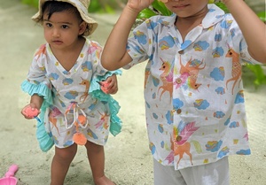ชุดเดรสเด็กผู้หญิงน่ารักลายสัตว์พิมพ์ลายยูนิคอร์น แขนระบาย คอวี ทรงเอไลน์ มินิเดรส ผ้าฝ้ายชีฟอง ระบายอากาศได้ดี - Product Image 3