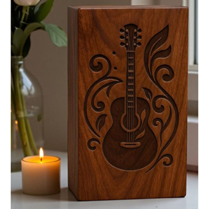 Engraved Guitar Wooden Cremation Urn | Personalized Musician Memorial Memorial Keepsake by AYAANS - Product Image 2