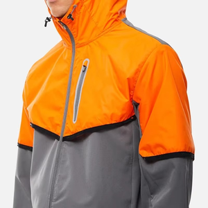 Chaqueta con Capucha para Hombre, Color Naranja y Gris, Bloques de Color, Manga Larga, Impermeable, Deportiva, Cortavientos, Ropa de Invierno, Material de Poliéster - Product Image 3