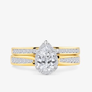 Bague de fiançailles en or jaune 14 carats avec halo de diamants de laboratoire taille poire de 1,30 carat - Product Image 1