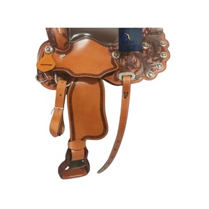 Selle de cheval Western en cuir brun, motif floral gravé à la main, avec conchos étoile, assise souple, fixation SS, 10-18 pouces - Product Image 3
