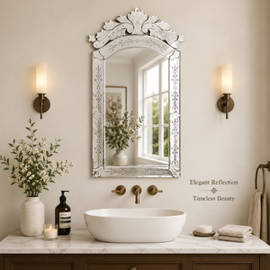 Antique Style Venetian <b>Mirror</b> with Curved Arch Top and Hand Engraved Floral Frame Premium Decorative Glass <b>Mirror</b> for Interiors - Product Image 3