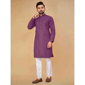 DESIGNER RAYON LUCKNOWI SEQUENCE WORK HOMME KURTA AVEC PAYJAMA VIOLET - Product Image 1