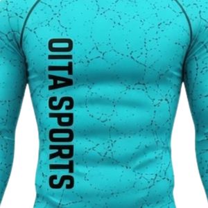 <b>Turquoise</b> Long Sleeve Compression <b>Shirt</b> Crackle Print Athletic Training Gym Workout Breathable Sublimated Performance Sportswear - Product Image 6